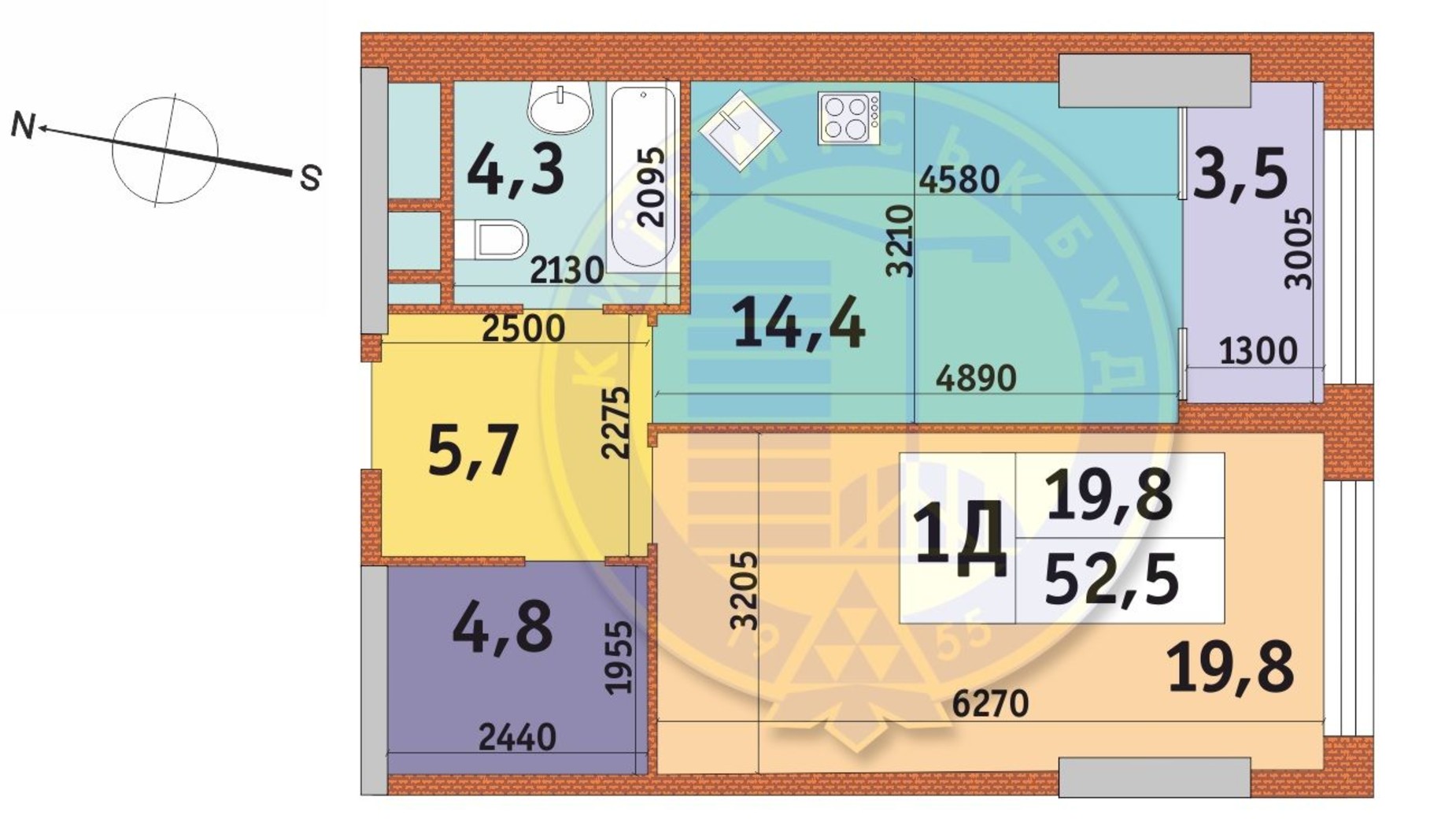 Планування 1-кімнатної квартири в ЖК Manhattan City 52.5 м², фото 566897