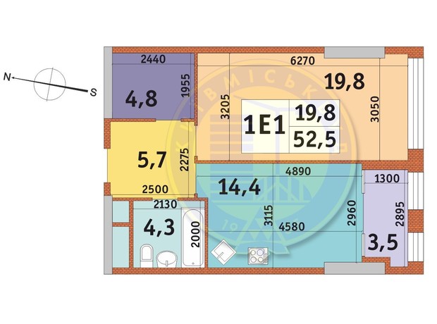 ЖК Manhattan City: планировка 1-комнатной квартиры 52.5 м²