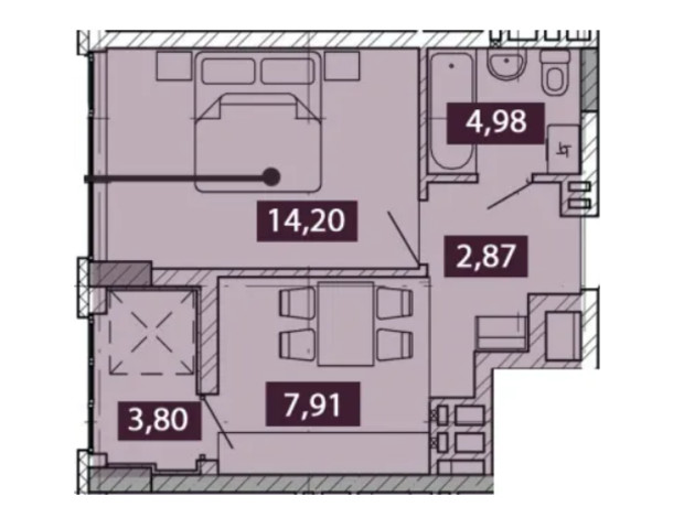 ЖК Novo Residence: планировка 1-комнатной квартиры 33.76 м²