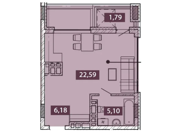 ЖК Novo Residence: планировка 1-комнатной квартиры 35.66 м²