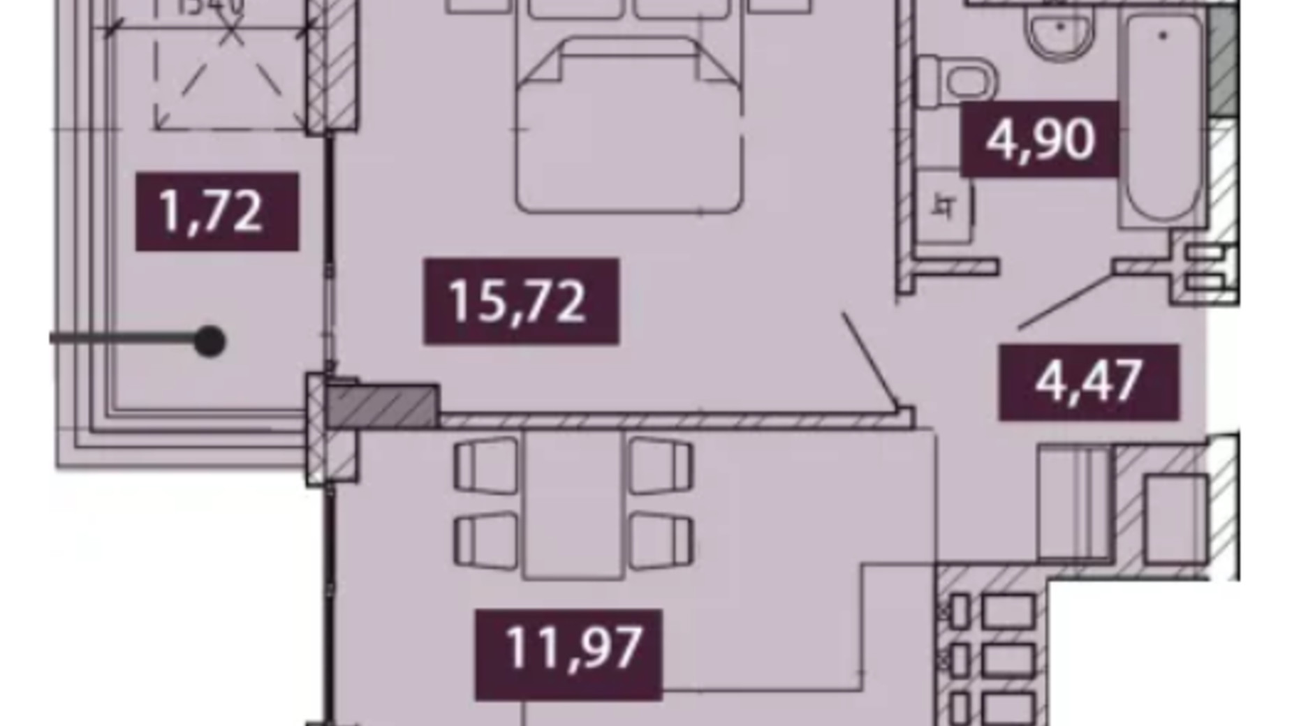 Планування 1-кімнатної квартири в ЖК Novo Residence 38.28 м², фото 566905