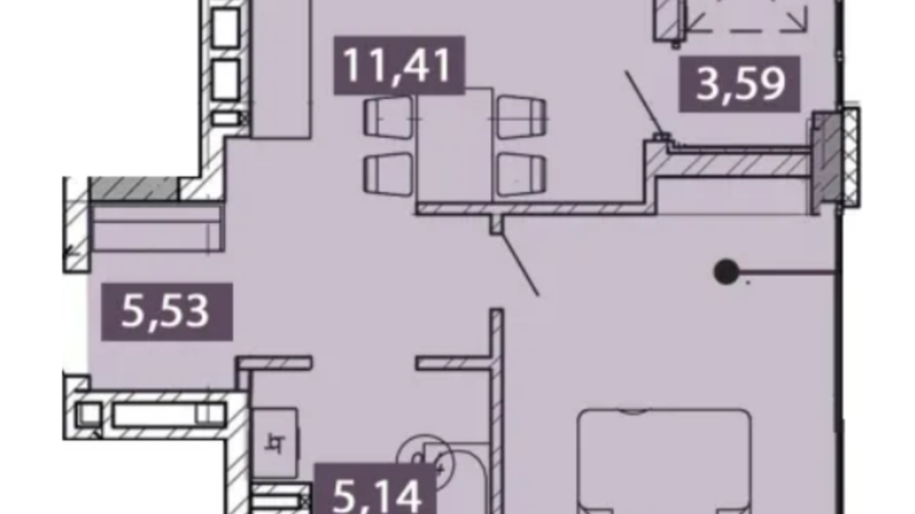 Планировка 1-комнатной квартиры в ЖК Novo Residence 40.07 м², фото 566907