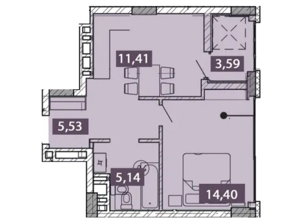 ЖК Novo Residence: планировка 1-комнатной квартиры 40.07 м²