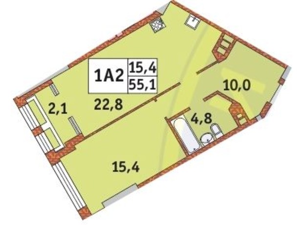 ЖК Manhattan City: планування 1-кімнатної квартири 54.9 м²