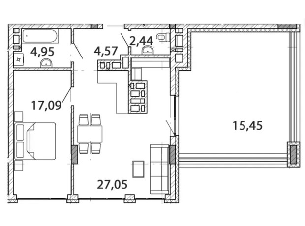 ЖК Novo Residence: планировка 1-комнатной квартиры 70.55 м²