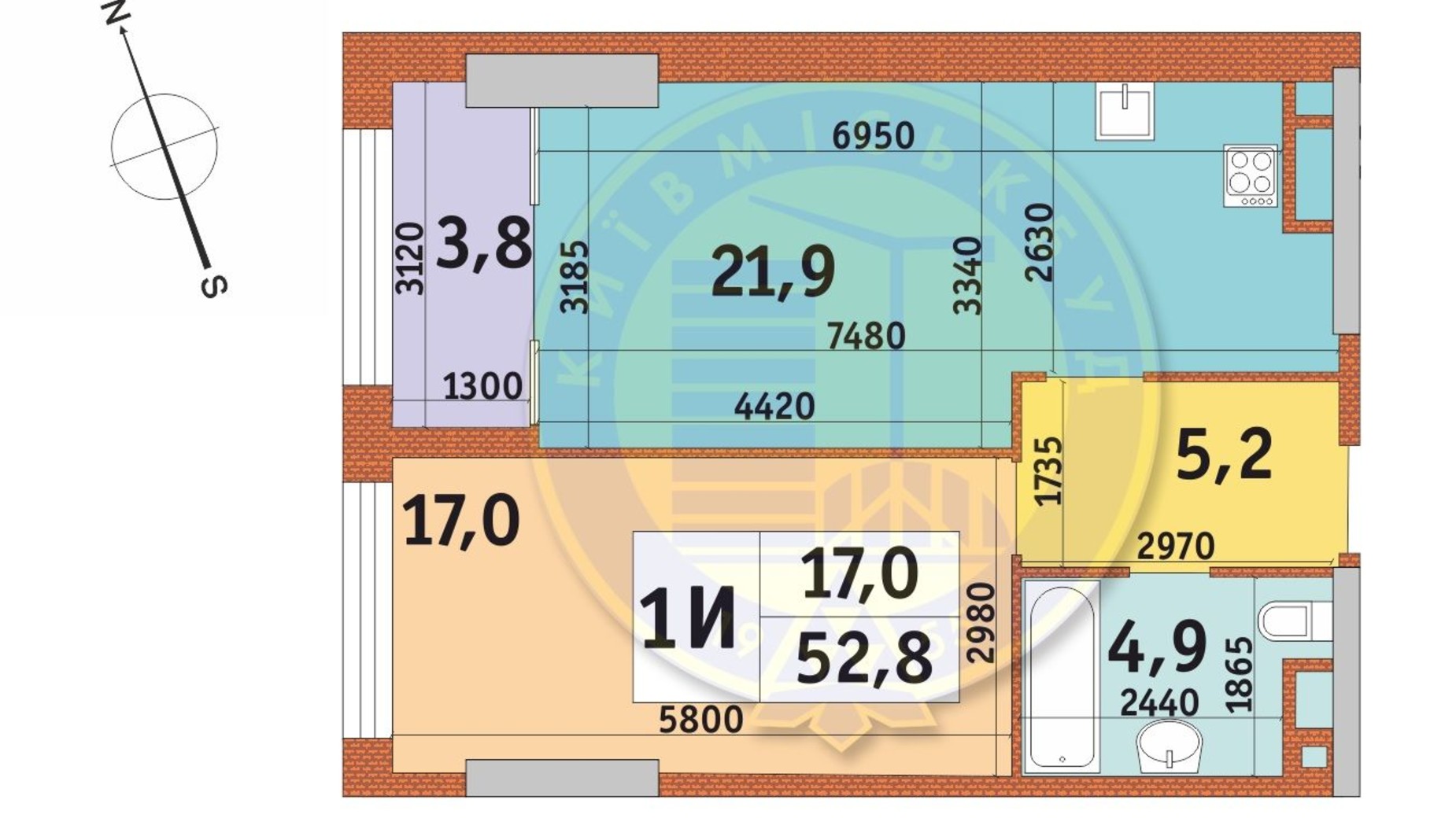 Планировка 1-комнатной квартиры в ЖК Manhattan City 52.7 м², фото 566911