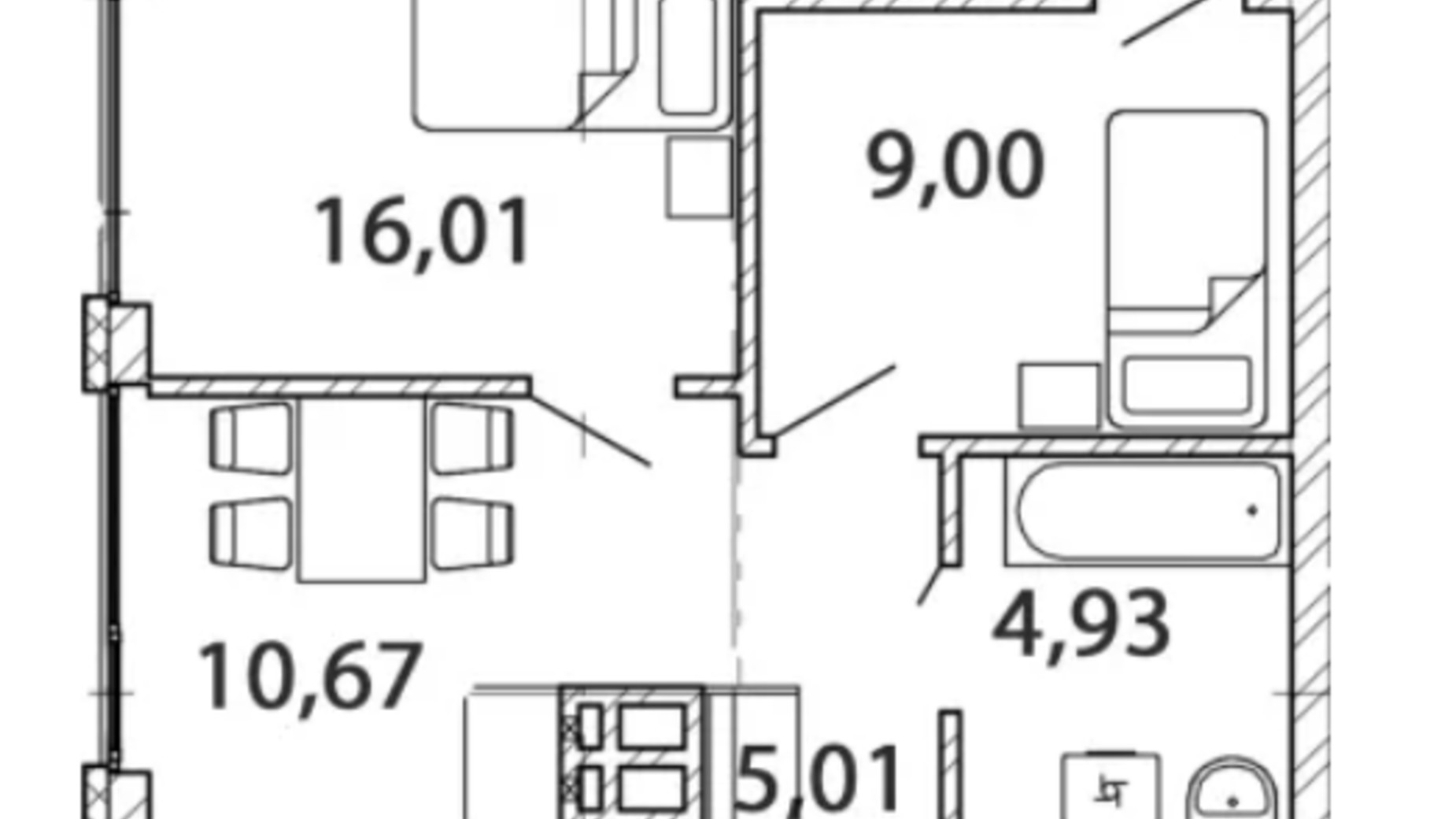 Планировка 2-комнатной квартиры в ЖК Novo Residence 51.47 м², фото 566913