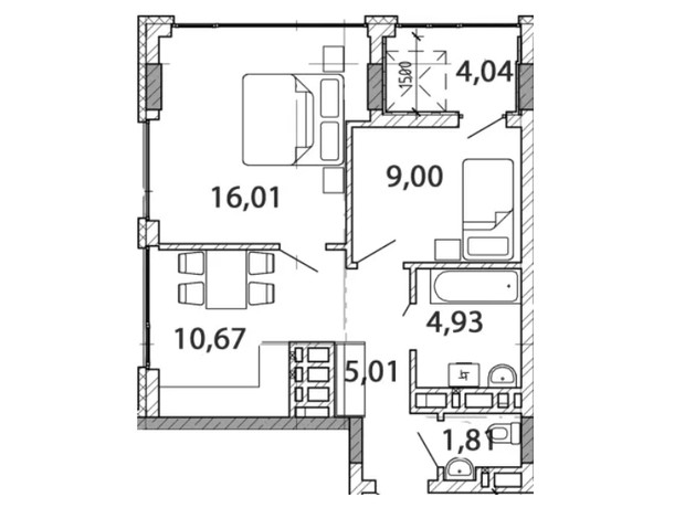 ЖК Novo Residence: планування 2-кімнатної квартири 51.47 м²