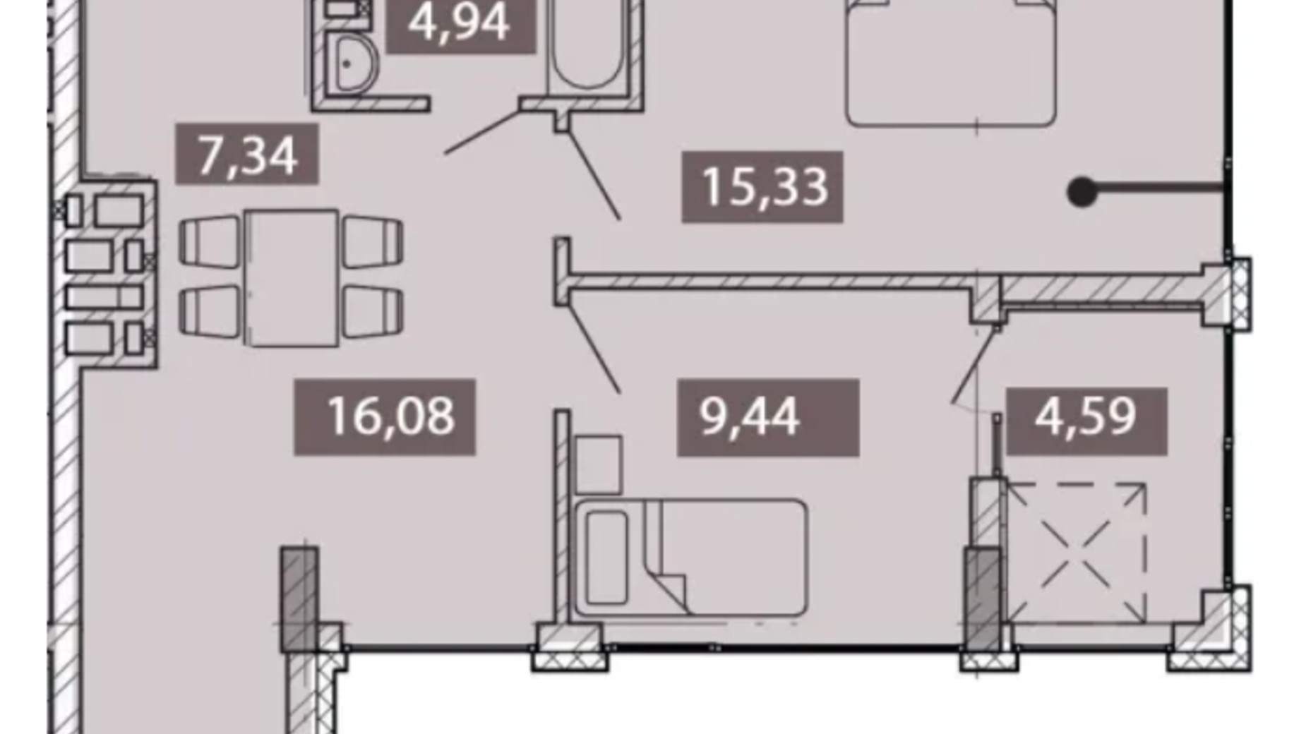 Планировка 2-комнатной квартиры в ЖК Novo Residence 57.72 м², фото 566915