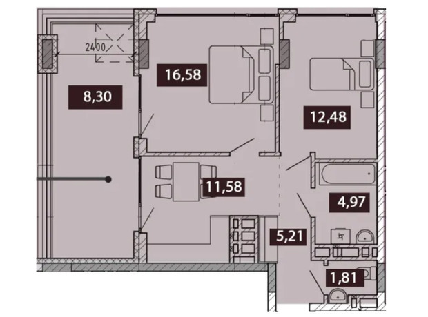 ЖК Novo Residence: планування 2-кімнатної квартири 60.93 м²