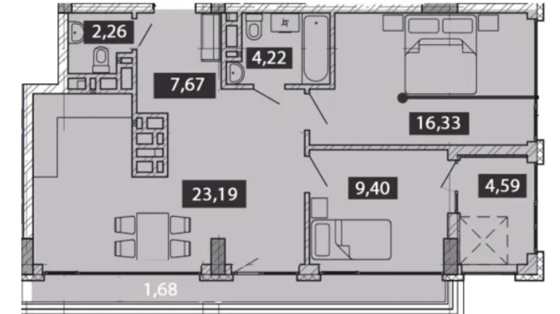 Планировка 2-комнатной квартиры в ЖК Novo Residence 70.6 м², фото 566917