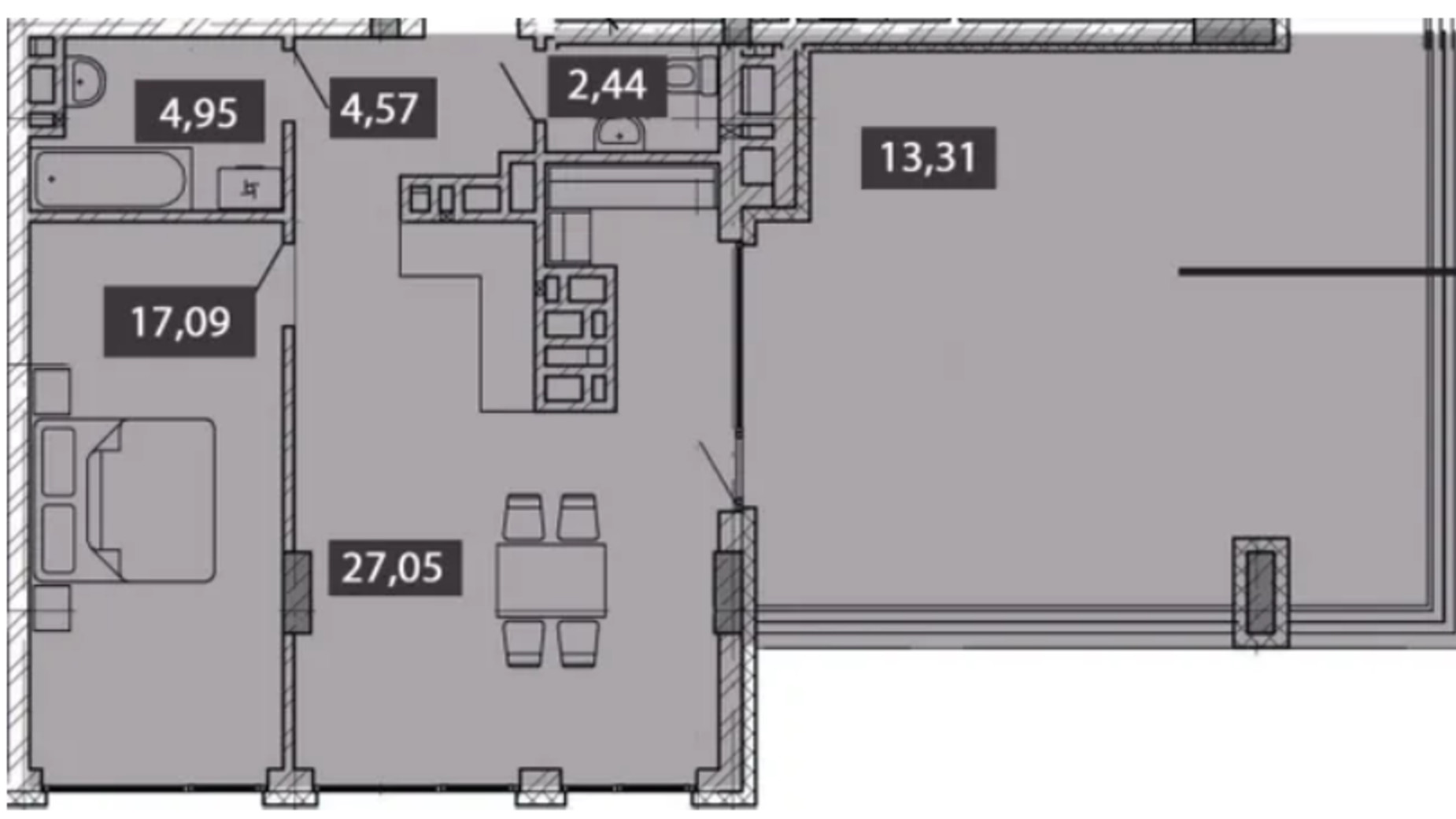 Планировка 2-комнатной квартиры в ЖК Novo Residence 69.41 м², фото 566918