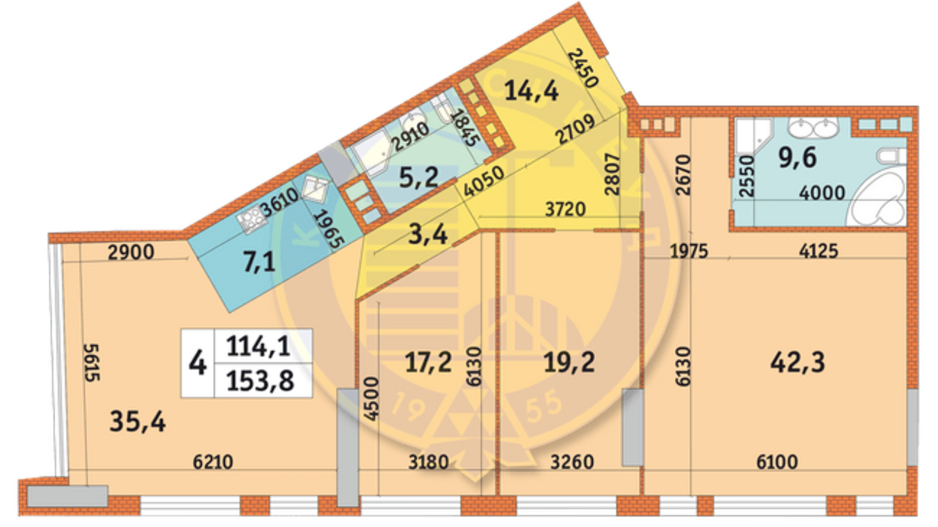 Планировка 4-комнатной квартиры в ЖК Manhattan City 153.8 м², фото 566919