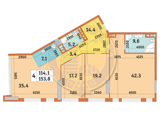 ЖК Manhattan City: планировка 4-комнатной квартиры 153.8 м²