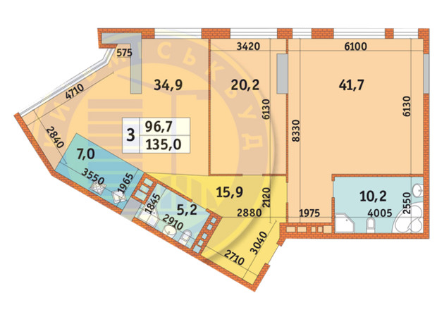 ЖК Manhattan City: планування 3-кімнатної квартири 135 м²