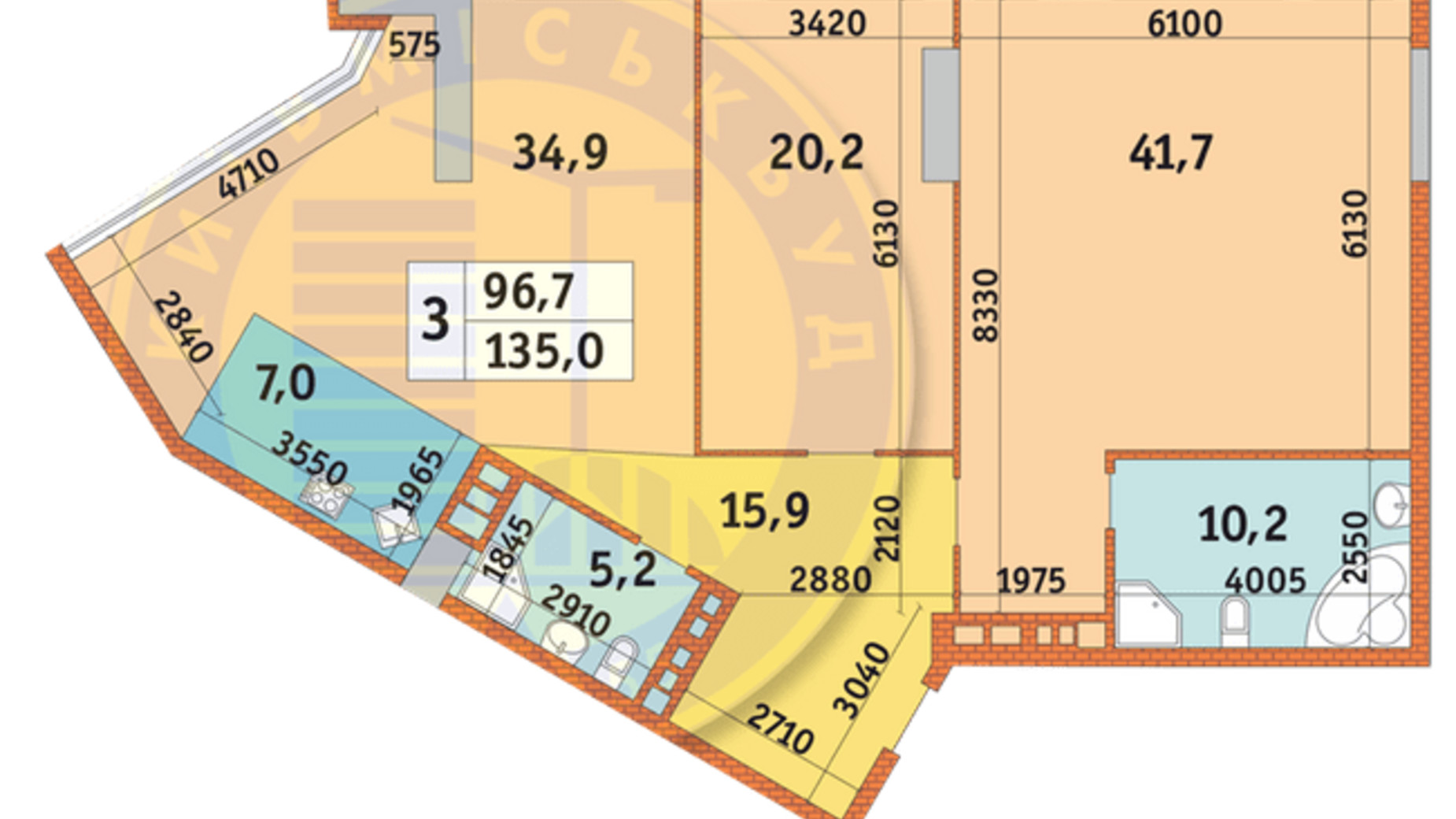 Планировка 3-комнатной квартиры в ЖК Manhattan City 135.2 м², фото 566934