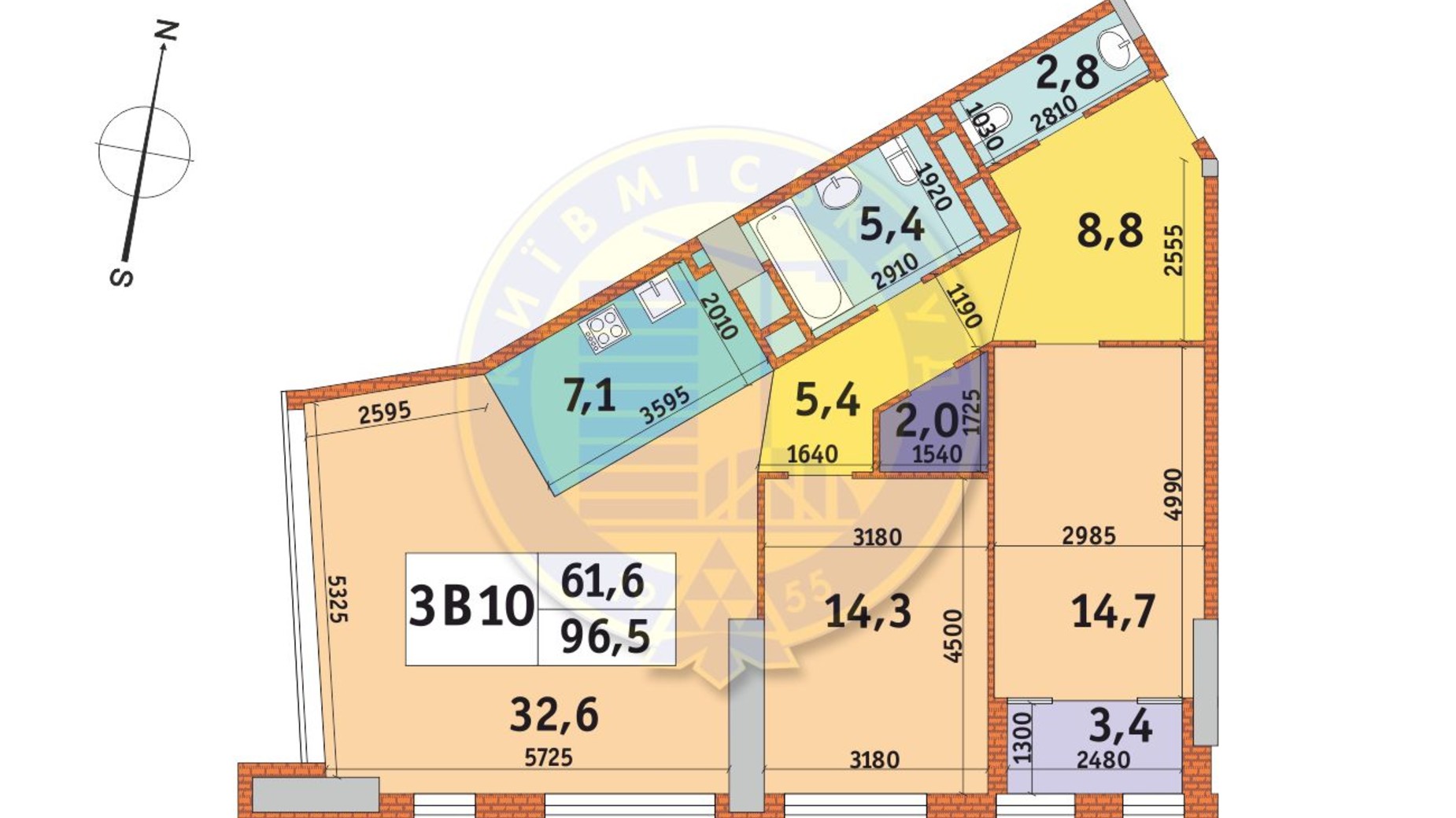 Планування 3-кімнатної квартири в ЖК Manhattan City 96.5 м², фото 566938