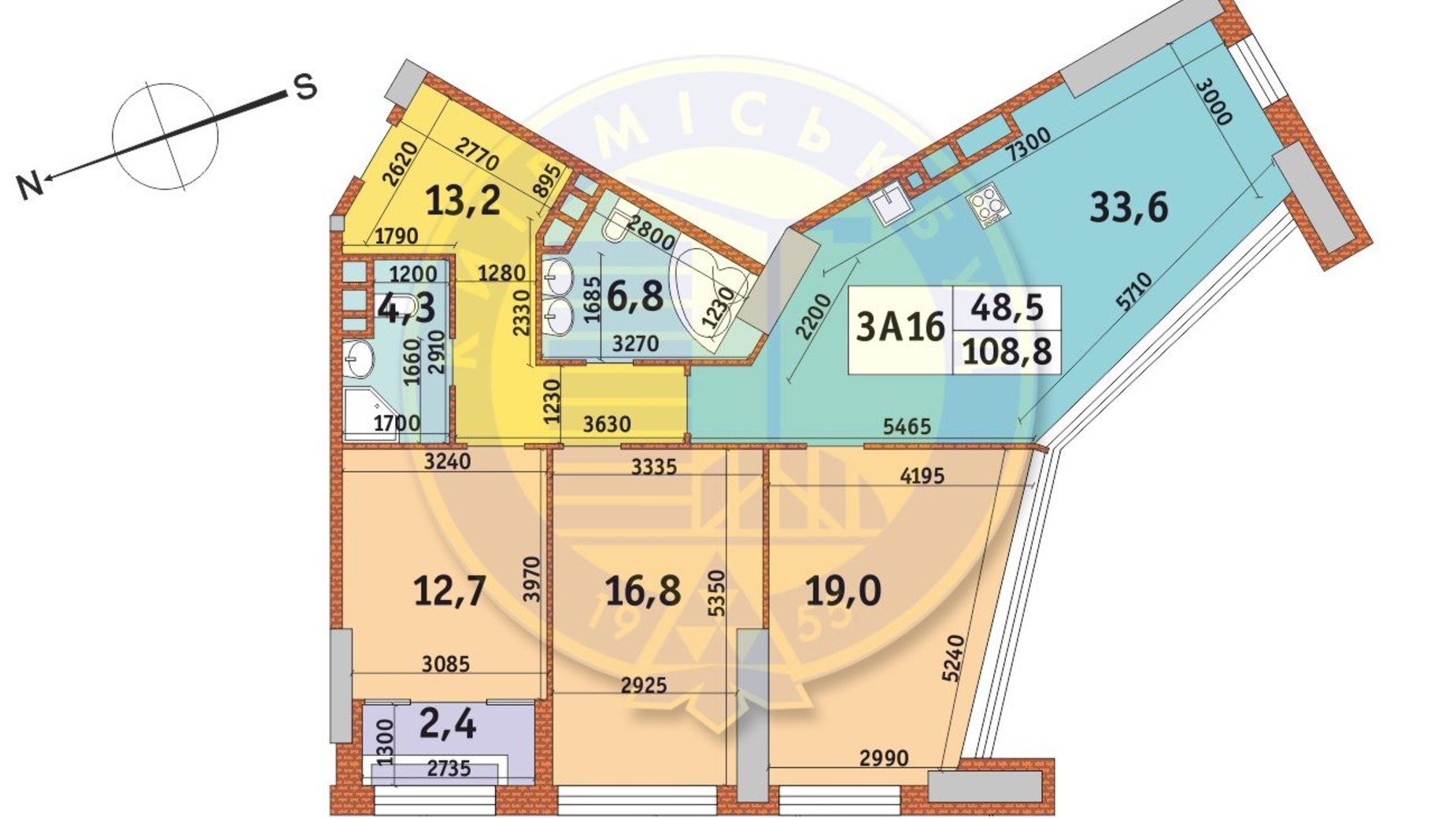 Планировка 3-комнатной квартиры в ЖК Manhattan City 108.9 м², фото 566941