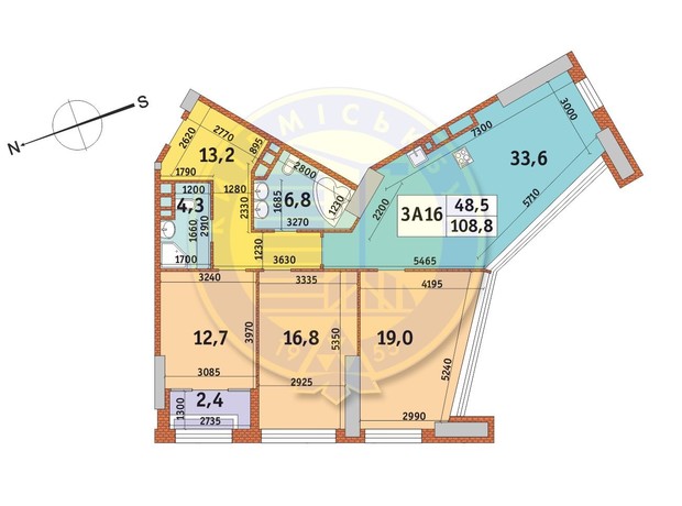 ЖК Manhattan City: планування 3-кімнатної квартири 108.9 м²