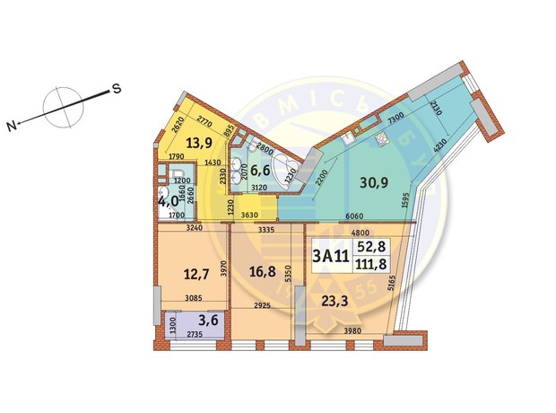 ЖК Manhattan City: планування 3-кімнатної квартири 111.9 м²