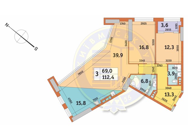 ЖК Manhattan City: планировка 3-комнатной квартиры 112.4 м²