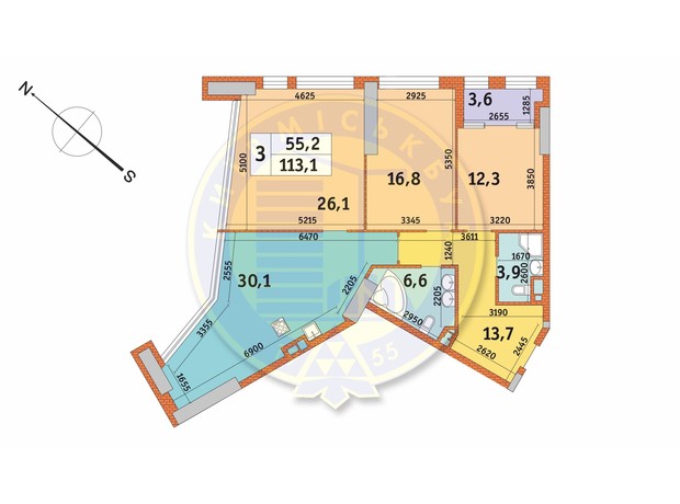 ЖК Manhattan City: планировка 3-комнатной квартиры 113.1 м²