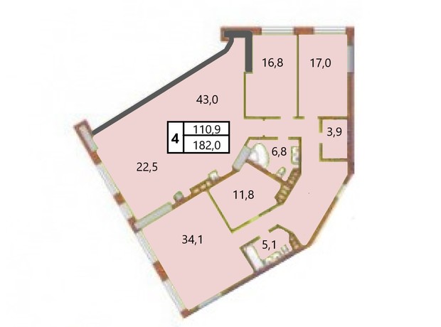 ЖК Manhattan City: планировка 4-комнатной квартиры 182 м²