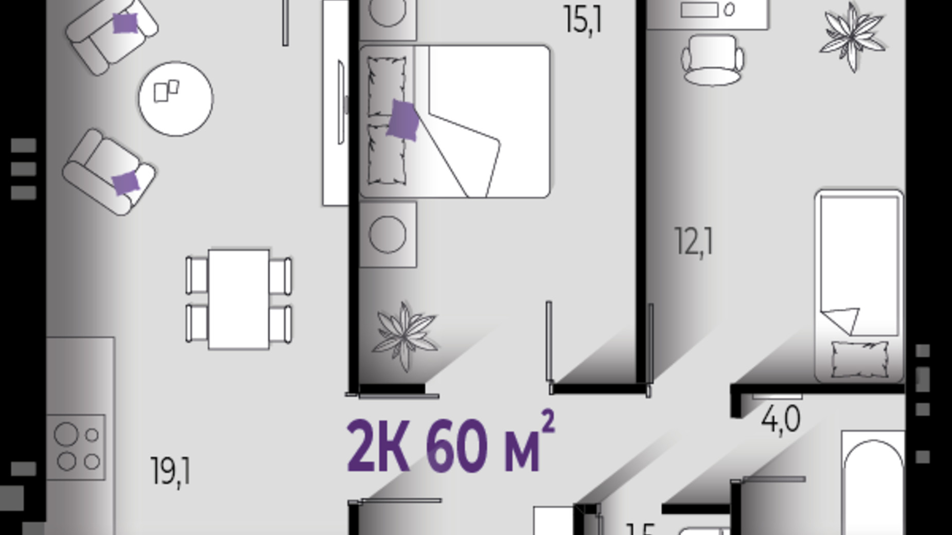 Планировка 2-комнатной квартиры в ЖК Квартал Краковский 60 м², фото 567216