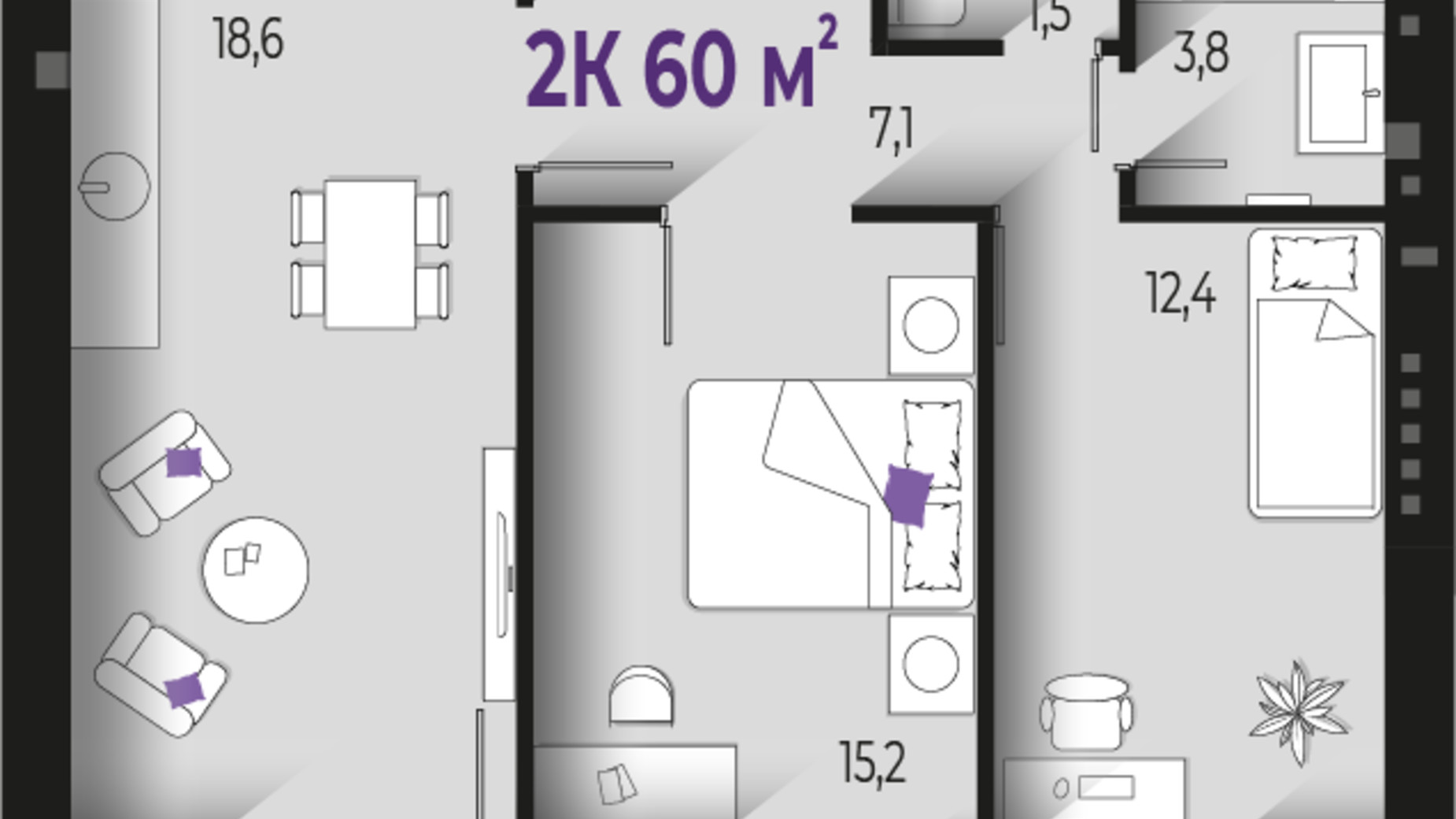 Планировка 2-комнатной квартиры в ЖК Квартал Краковский 60 м², фото 567232