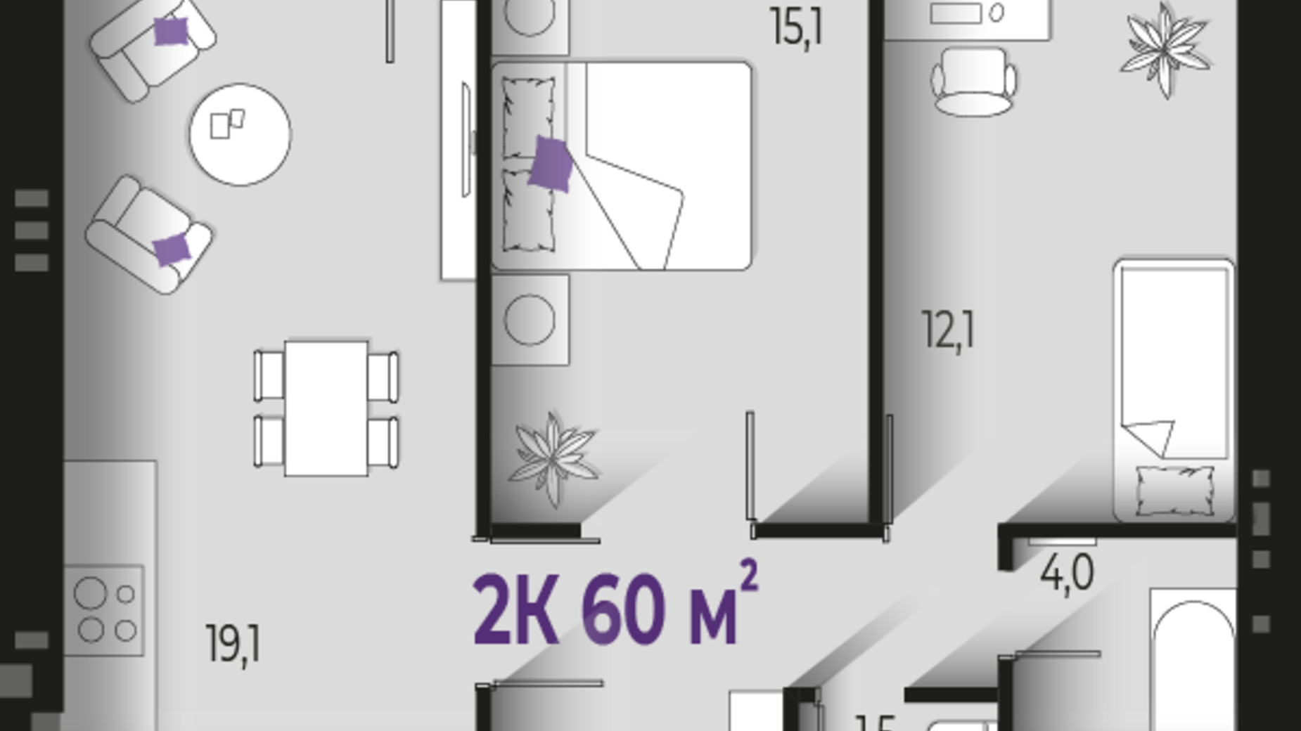 Планировка 2-комнатной квартиры в ЖК Квартал Краковский 60 м², фото 567235