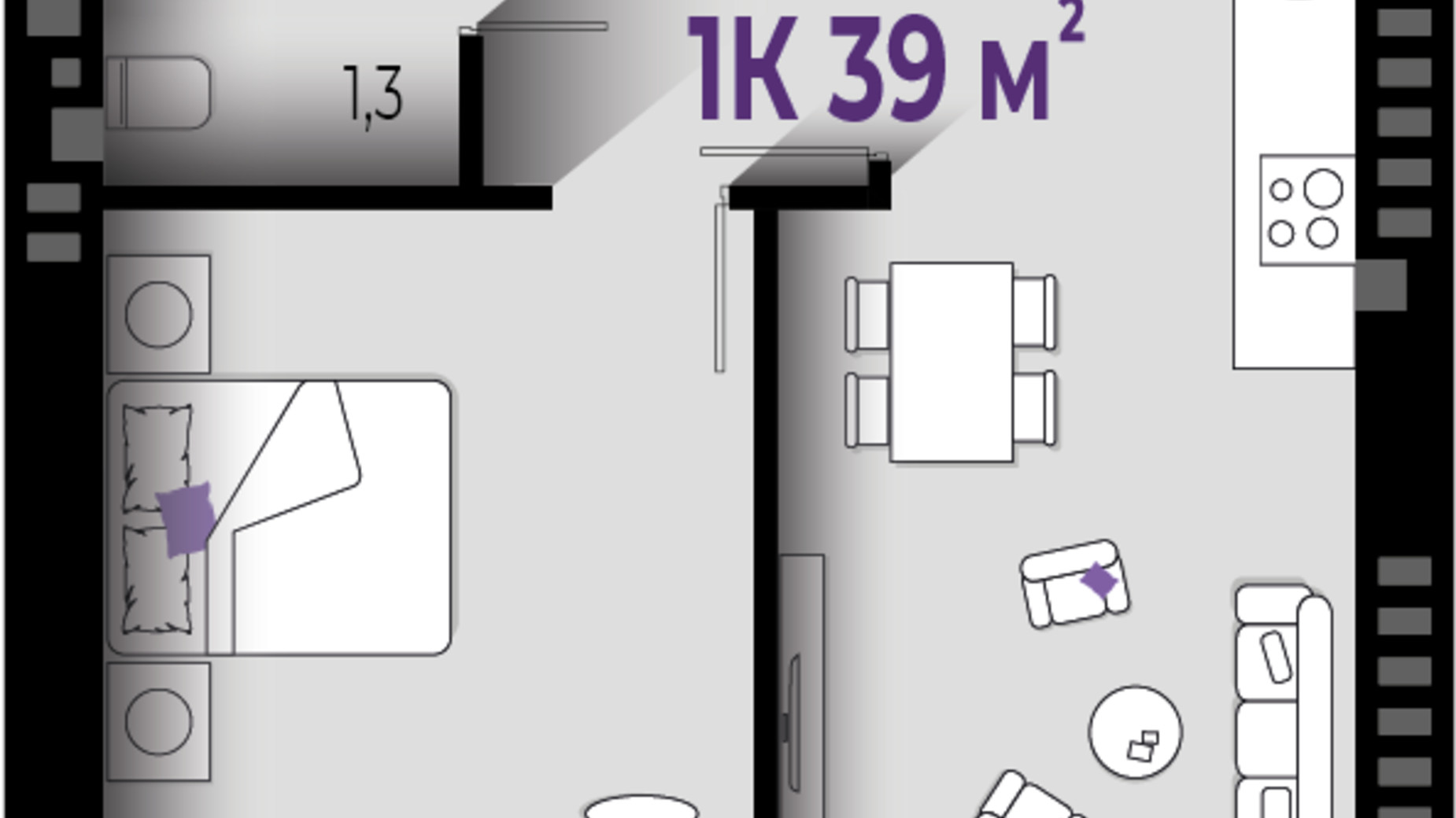 Планировка 1-комнатной квартиры в ЖК Квартал Краковский 39 м², фото 567256