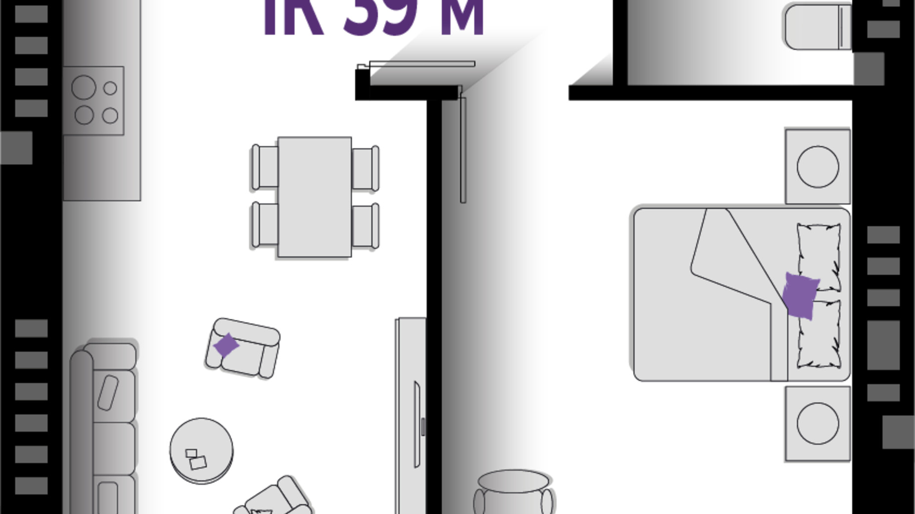 Планировка 1-комнатной квартиры в ЖК Квартал Краковский 39 м², фото 567281