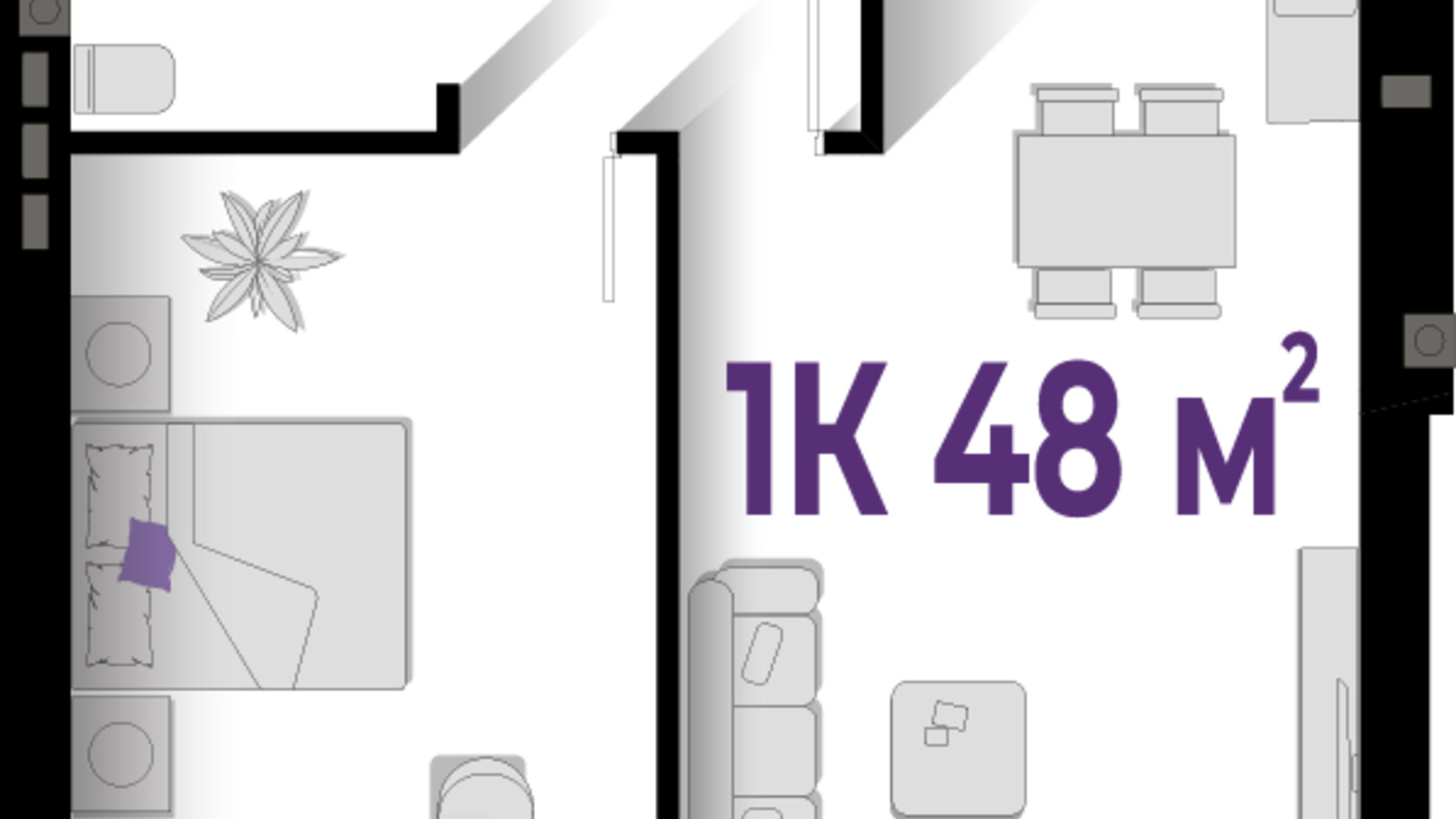 Планування 1-кімнатної квартири в ЖК Wawel 48 м², фото 567296