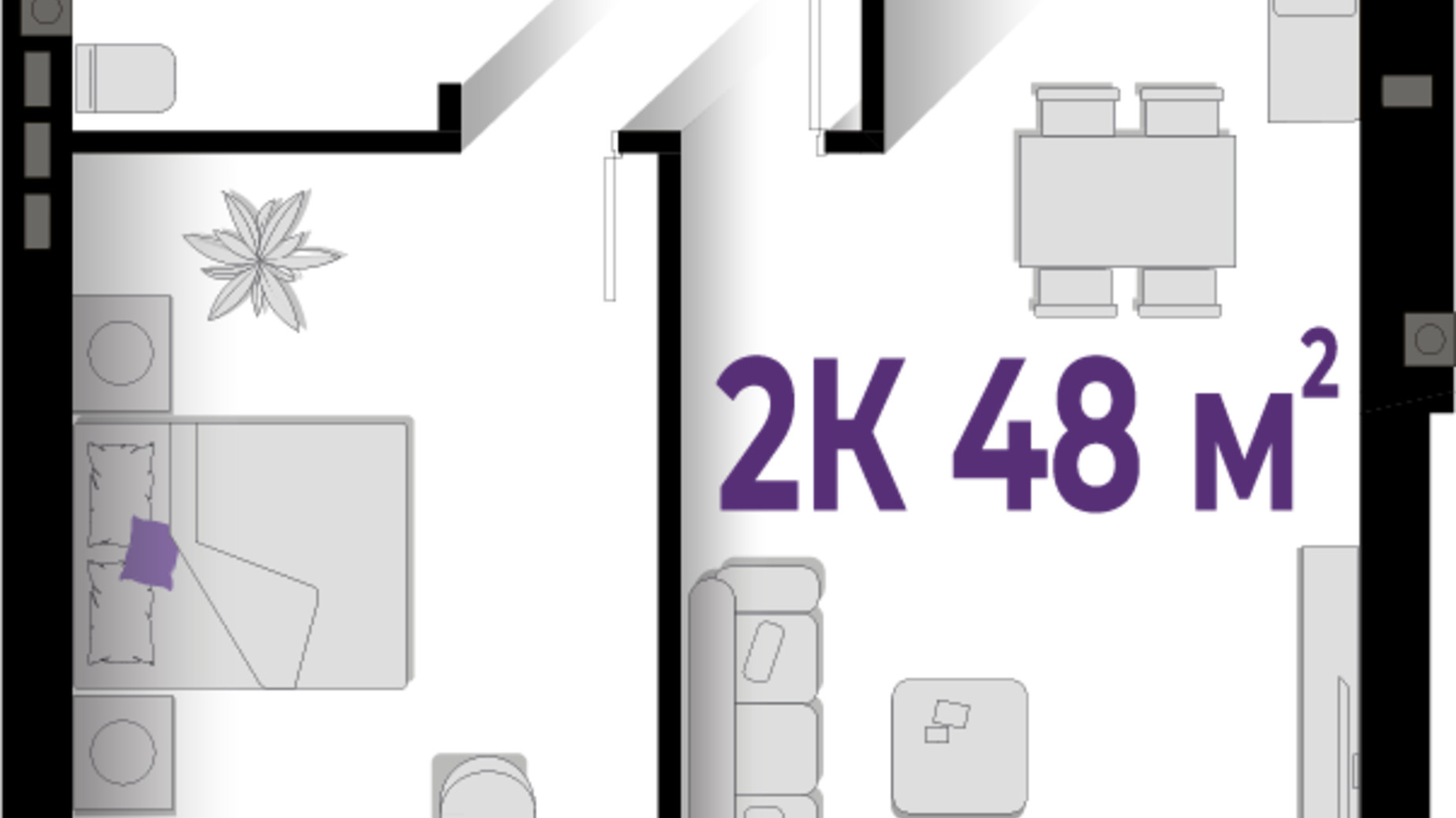 Планировка 2-комнатной квартиры в ЖК Wawel 48 м², фото 567306