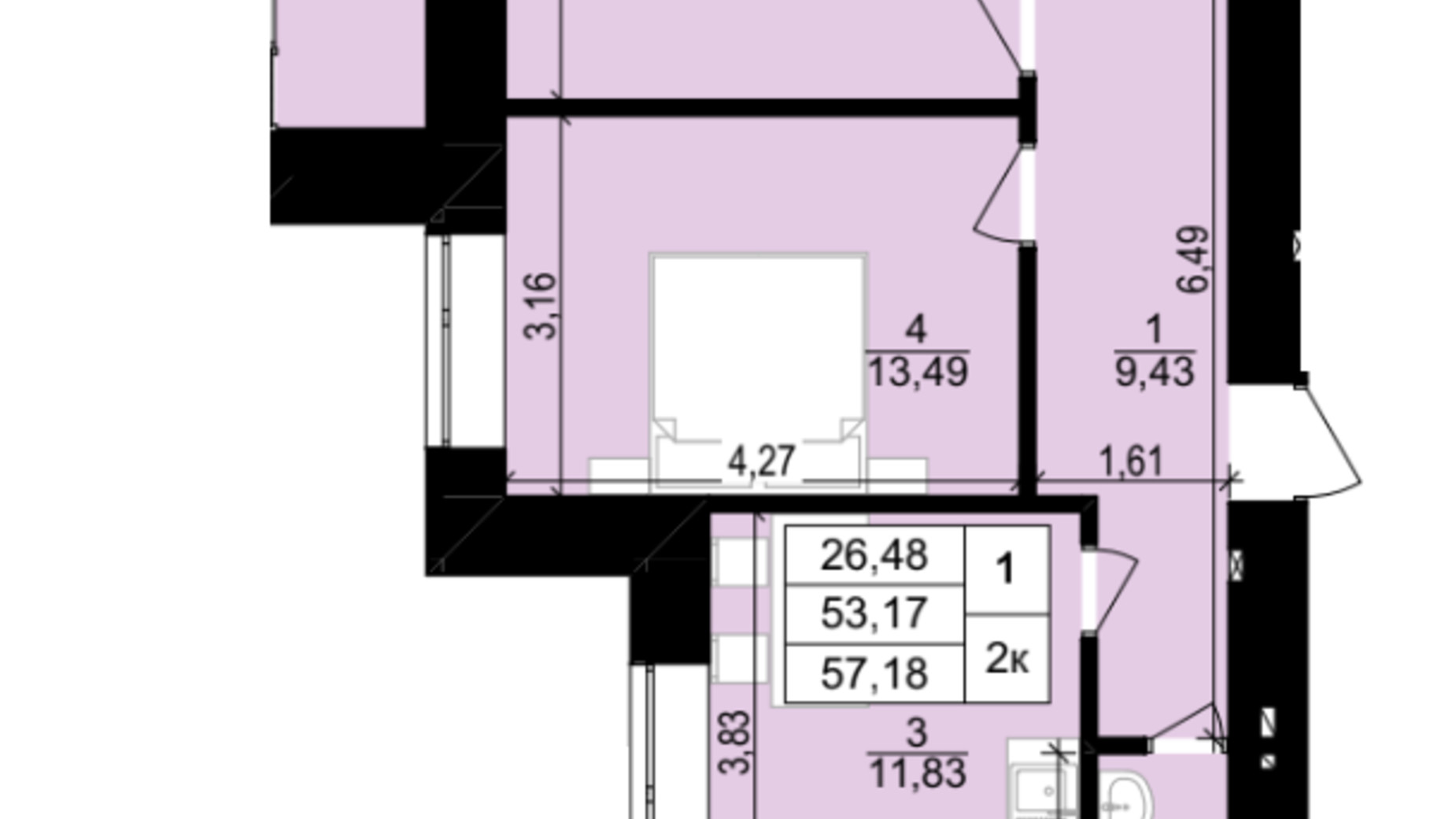Планировка 2-комнатной квартиры в ЖК Затишний двір 57.18 м², фото 567331