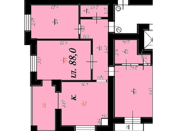 ЖК ул. Млынарская, 19: планировка 3-комнатной квартиры 88 м²