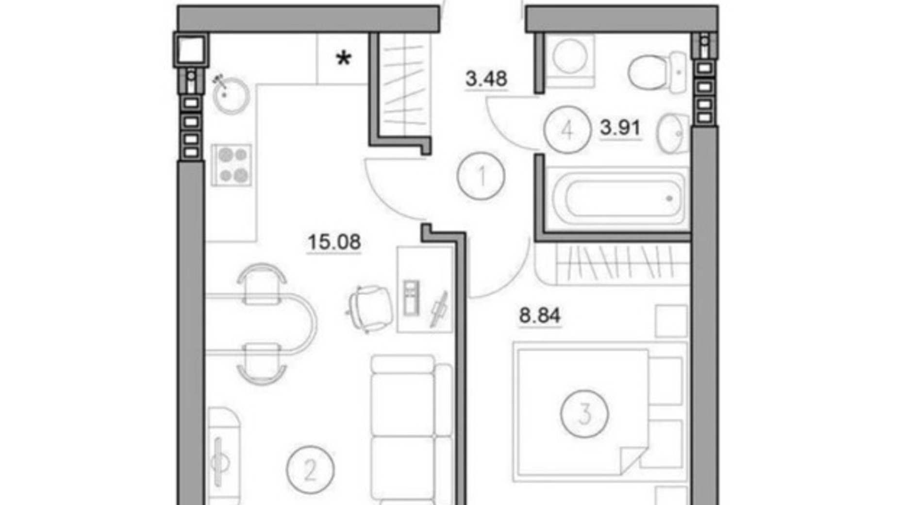 Планування 1-кімнатної квартири в ЖК Комфортне Містечко 31.31 м², фото 567471