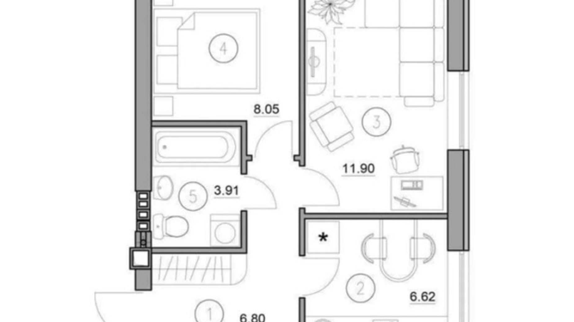 Планировка 2-комнатной квартиры в ЖК Комфортный городок 37.28 м², фото 567472