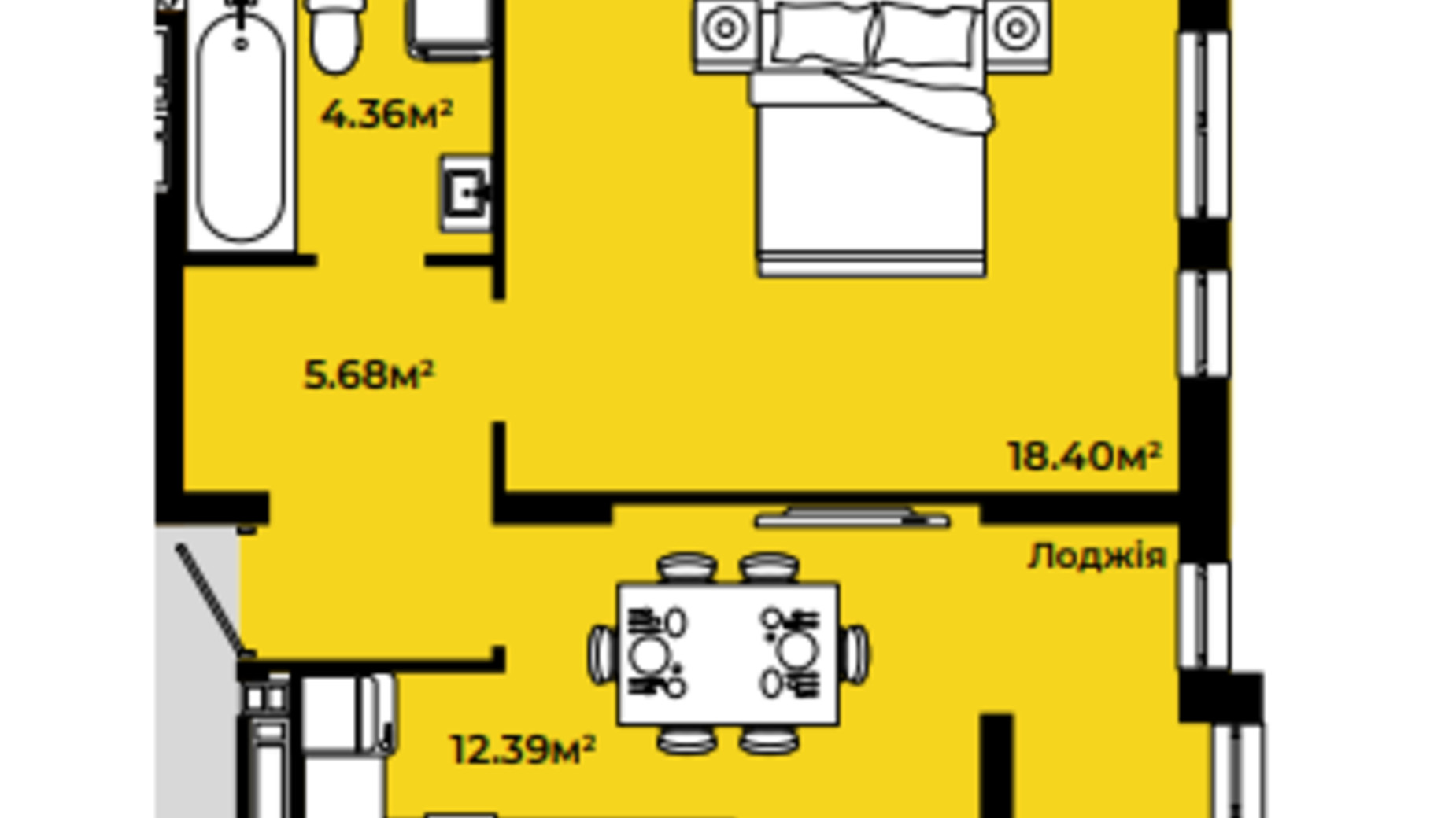 Планировка 1-комнатной квартиры в ЖК Continent Green 44.19 м², фото 567649