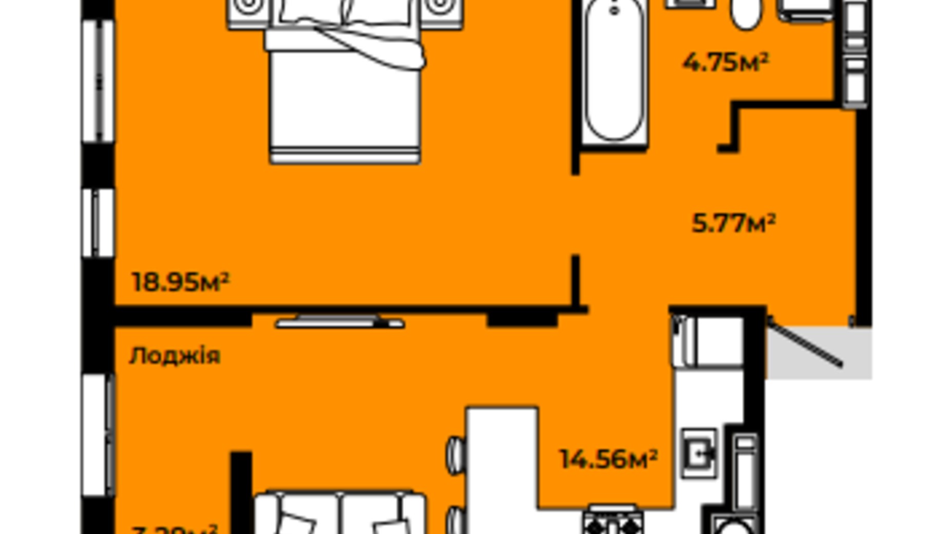 Планування 1-кімнатної квартири в ЖК Continent Green 47.32 м², фото 567650
