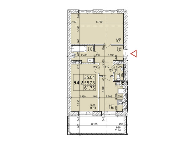 ЖК Святих Ольги та Єлизавети: планування 2-кімнатної квартири 61.75 м²