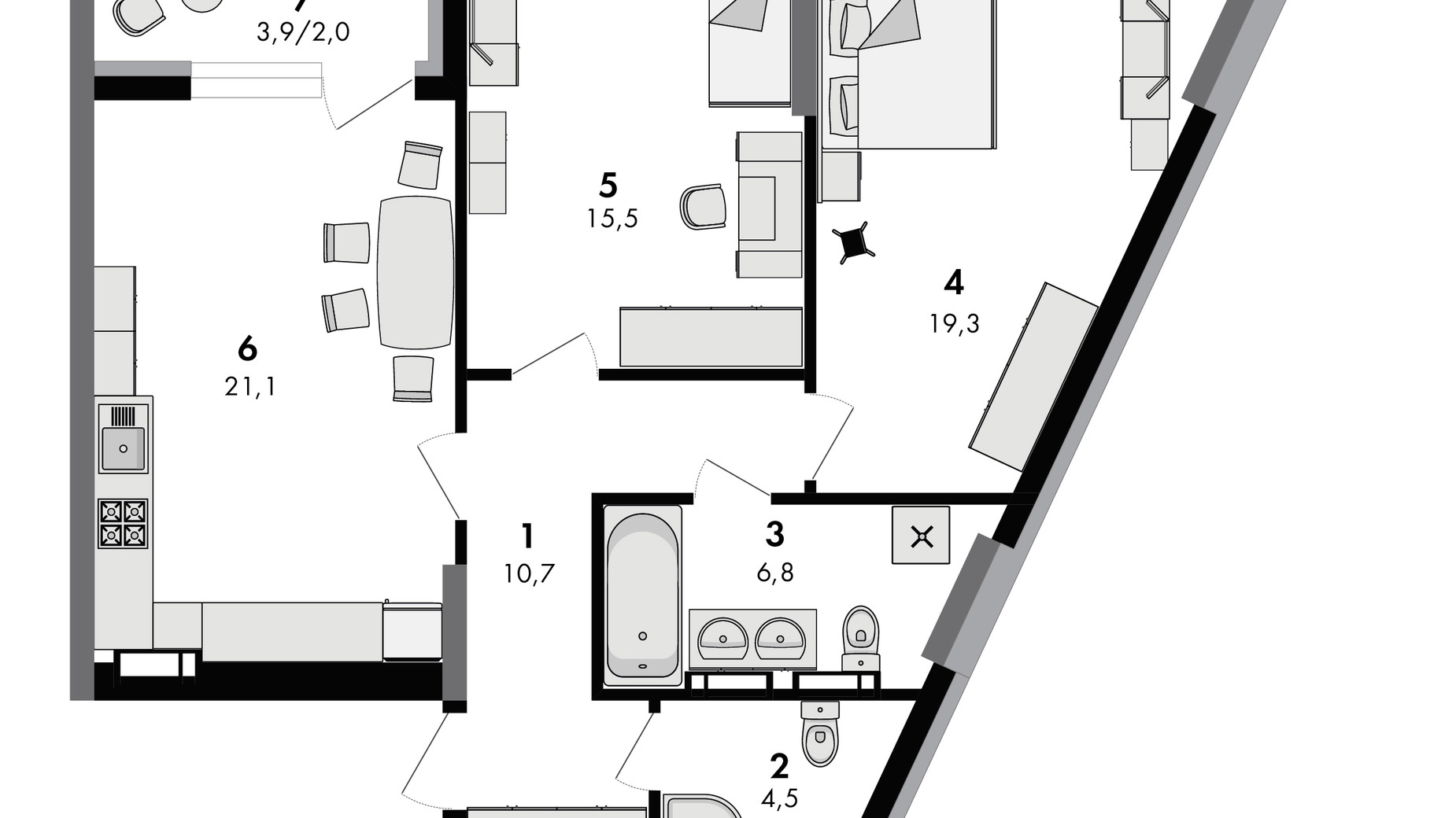 Планування 2-кімнатної квартири в ЖК Greenville на Печерську 80 м², фото 567944