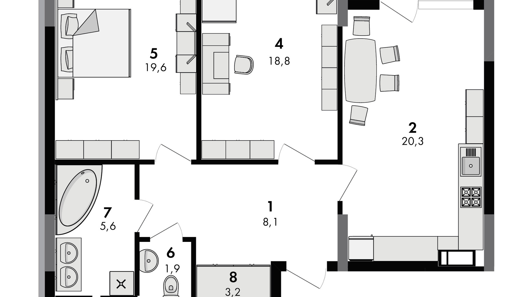 Планування 2-кімнатної квартири в ЖК Greenville на Печерську 80.1 м², фото 567947