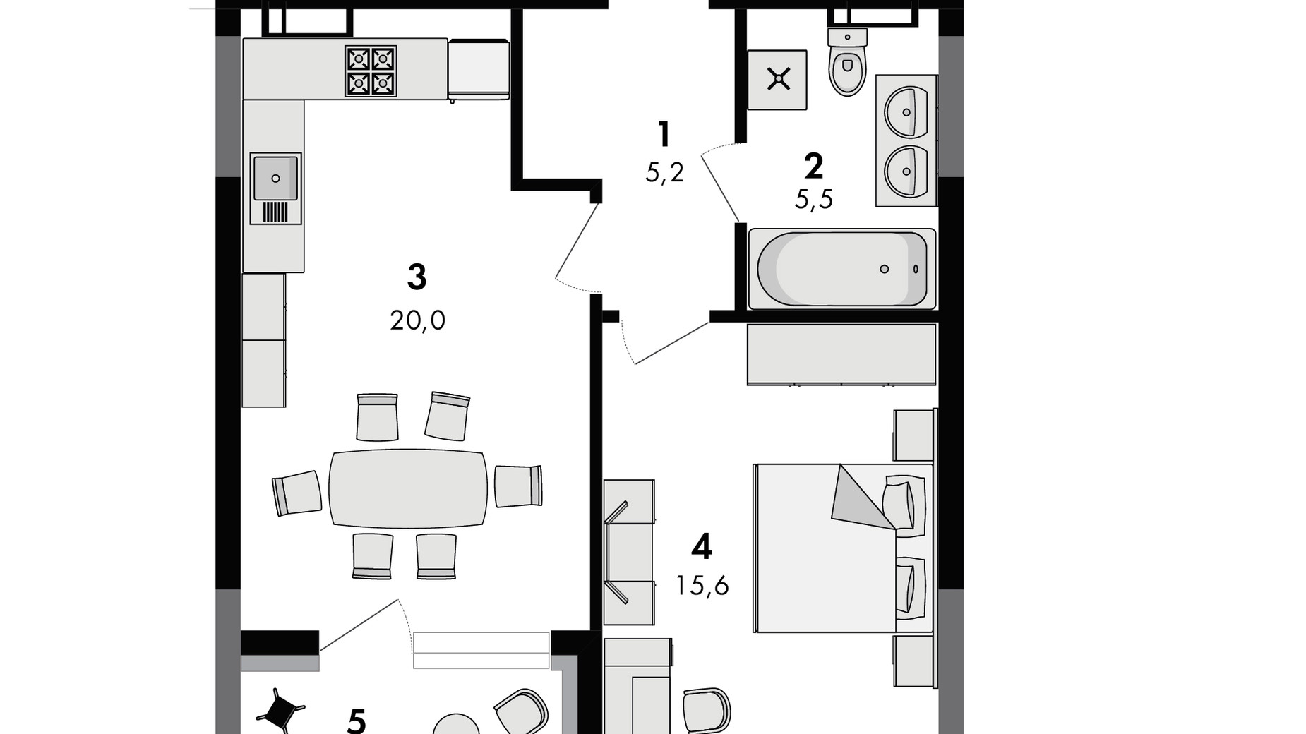 Планировка 1-комнатной квартиры в ЖК Greenville на Печерске 48.5 м², фото 567948