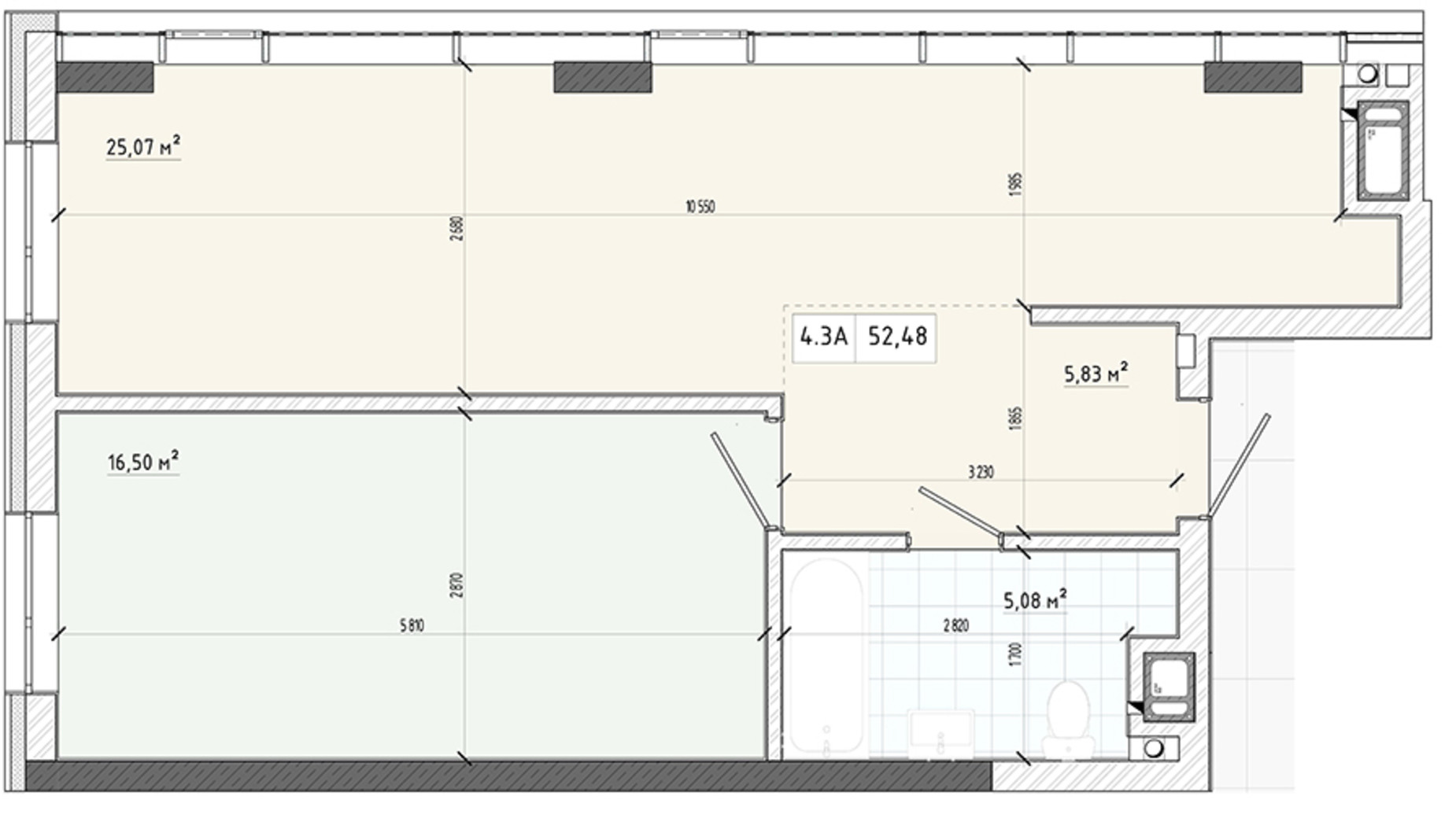 Планування апартаментів в Апарт-комплекс APART HALL 52.48 м², фото 567951