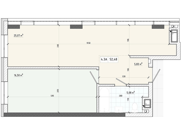 Апарт-комплекс Apart Hall: планування 1-кімнатної квартири 52.48 м²