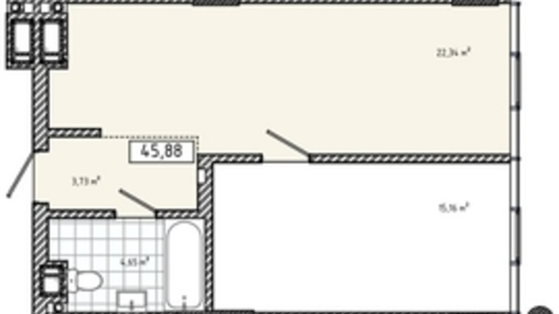 Планування апартаментів в Апарт-комплекс APART HALL 44.5 м², фото 567953