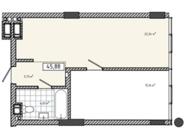 Апарт-комплекс Apart Hall: планування 1-кімнатної квартири 44.5 м²