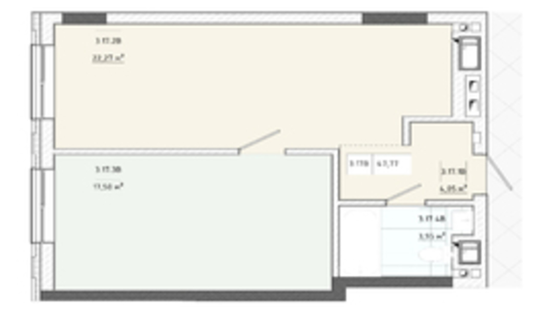 Планування апартаментів в Апарт-комплекс APART HALL 47.77 м², фото 567957