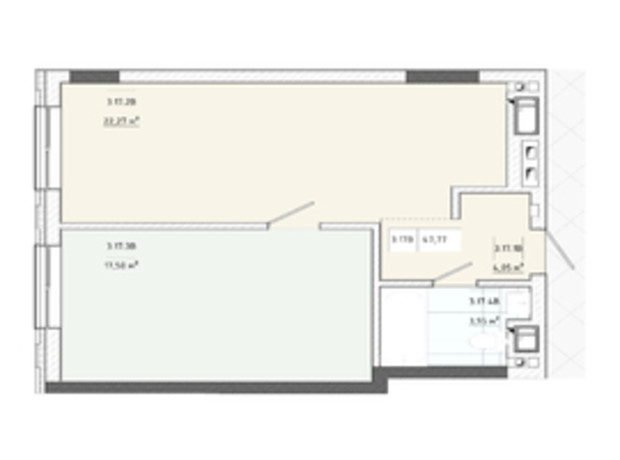 Апарт-комплекс Apart Hall: планировка 1-комнатной квартиры 47.77 м²